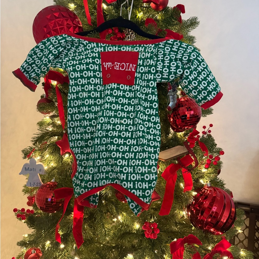 Festive Green and Red dog One Piece